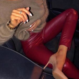 ZARA Leather Hi Rise Maroon Side Zippers Legging